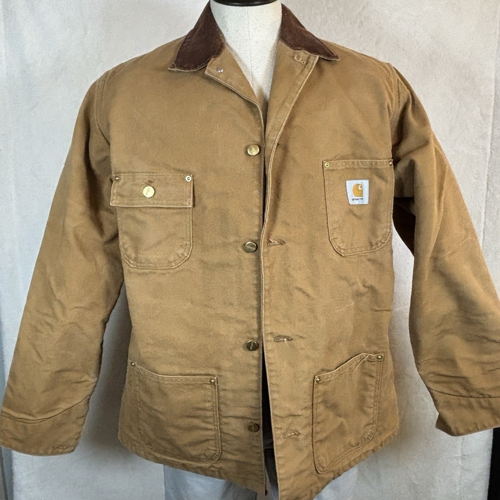 VTG Carhartt Chore Coat Blanket Lined Duck Canvas Jacket Brown 44 Gorpcore 6BLCT